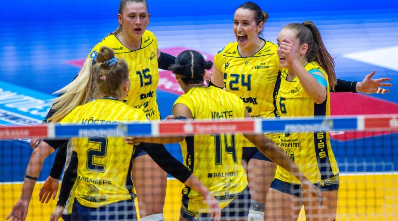 Führen nun in der Best-of-Five-Serie mit 2:1: Die Volleyballerinnen vom SSC Palmberg Schwerin.